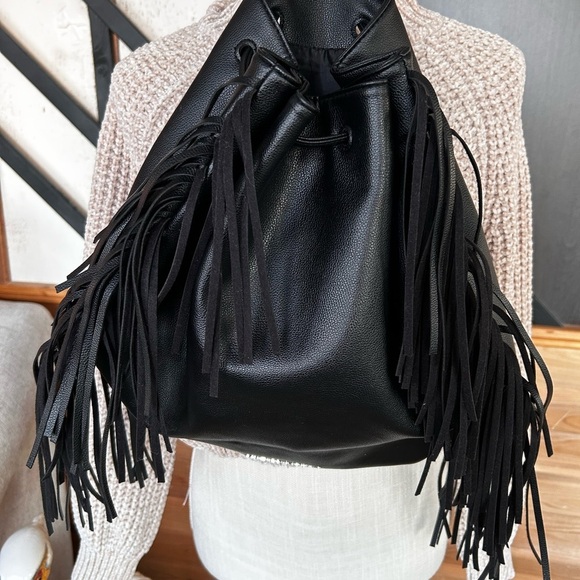 Victoria's Secret Handbags - Victoria’s Secret Black Fringe Leather Backpack preloved in perfect condition